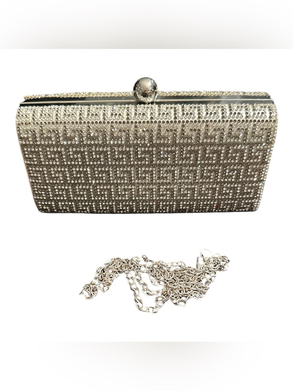 Silver Crystal Embellished Evening Clutch